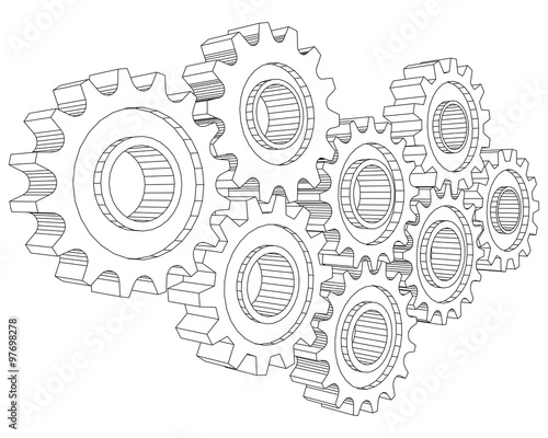 Vector Cog wheel gear mechanism close-up. White background