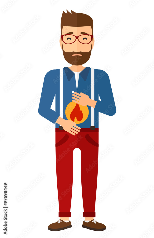 Obraz premium Man suffering from heartburn.