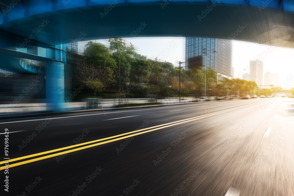 sunrise skyline and road through bridge sunrise skyline and road through bridge