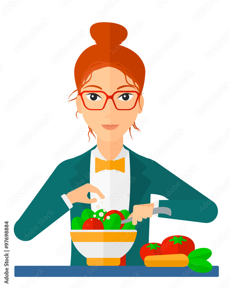 Woman cooking meal.