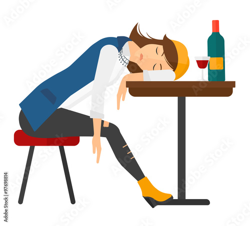 Woman sleeping in bar. 