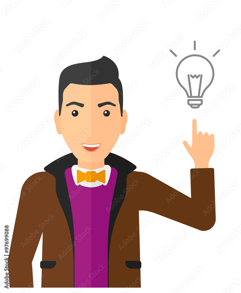 Man pointing at light bulb. Man pointing at light bulb.