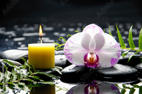 Beautiful  orchid with candle and therapy stones 