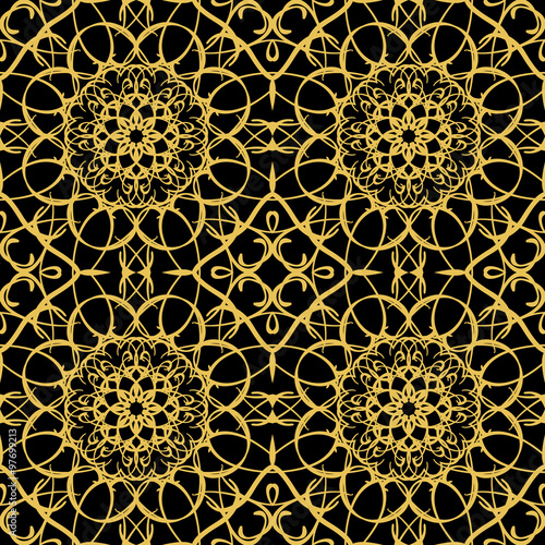 Vector seamless pattern in oriental style. Golden color.
