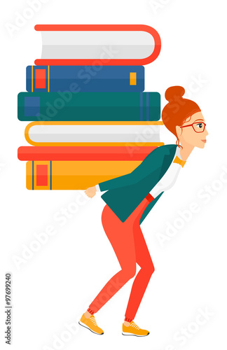 Woman with pile of books.