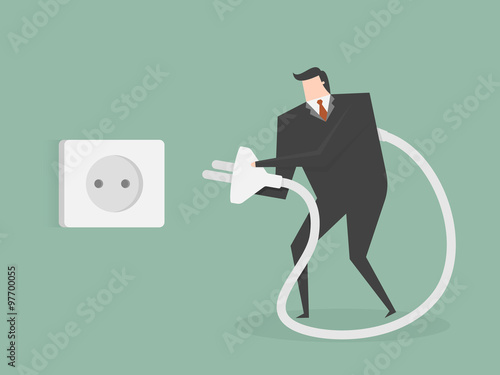 plug, Tired Businessman. Business concept cartoon illustration.