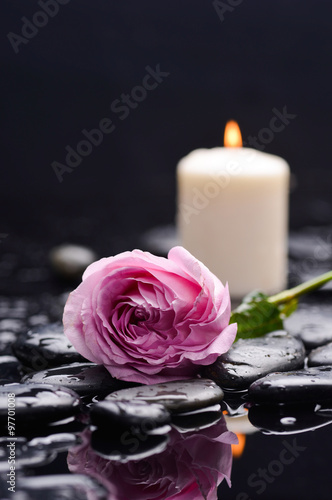 Set of pink rose with candle and therapy stones 