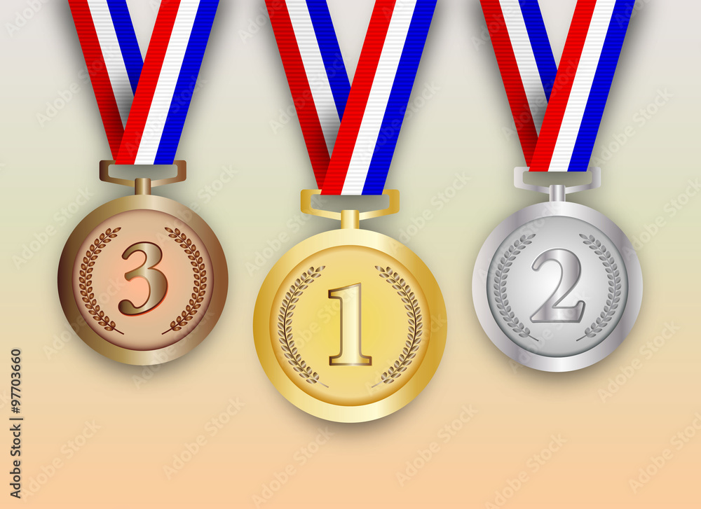 Set of gold, silver and bronze medals Set of gold, silver and bronze medals
