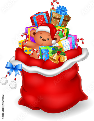 Illustration of  red sack with contains gift isolated on white background 