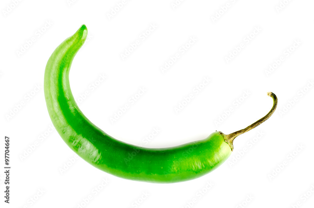 Long curved chili pepper isolated with copyspace Long curved chili pepper isolated with copyspace