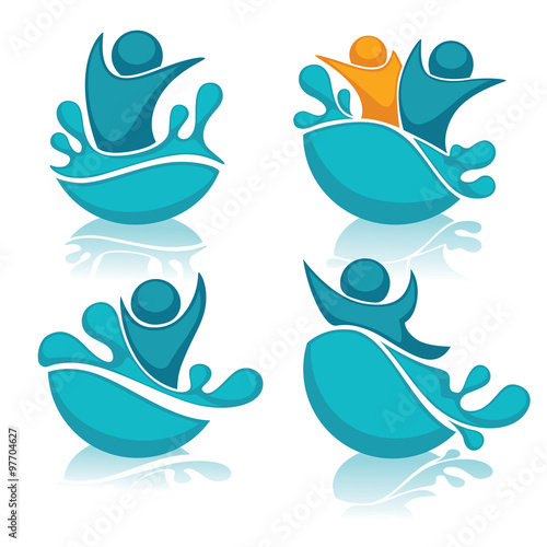 vector collection of aqua park and swimming actions logo, emblem