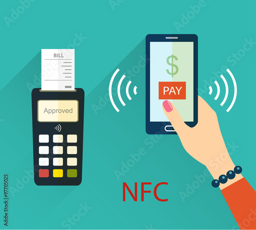 Mobile payment concept . NFC technology. Vector flat illustration.
