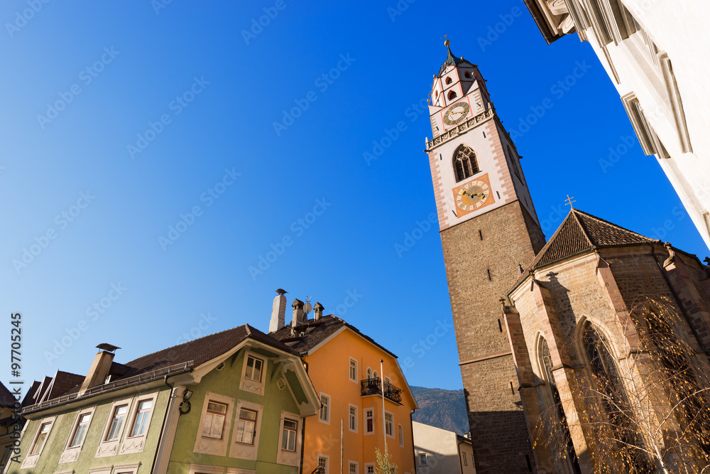 Cathedral of San Nicolo - Merano Italy / Gothic cathedral of St. Nicholas  (San Nicolò) (1302-1465) in Merano, Bolzano, Trentino Alto Adige, Italy