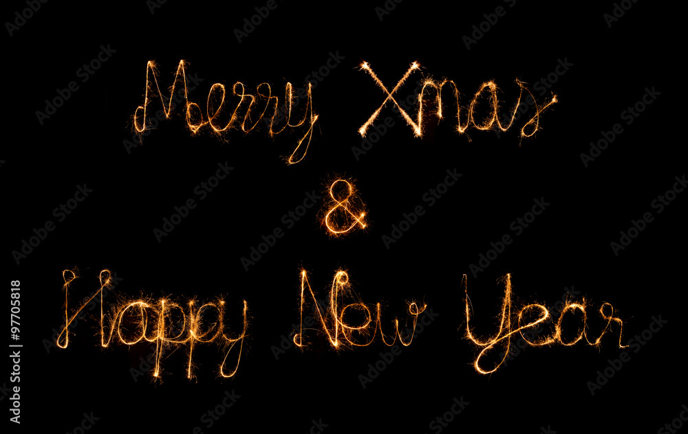 Merry Xmas and Happy New Year made of sparkles firework Merry Xmas and Happy New Year made of sparkles firework