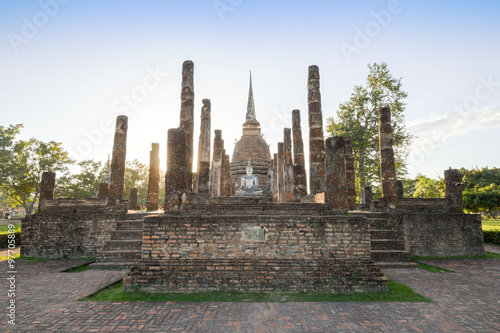 Ancient buddhist temple ruins in Sukhothai historical park