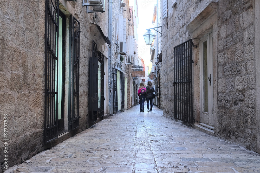Budva, Montenegro, November, 1: tourists on the streets of the Old Town in Budva, Montenegro Budva, Montenegro, November, 1: tourists on the streets of the Old Town in Budva, Montenegro