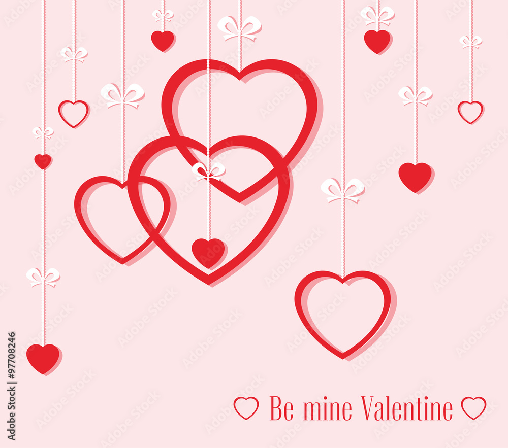 Vector illustration. Banner for design poster or invite Valentine's Day with hearts and title isolated on pink background