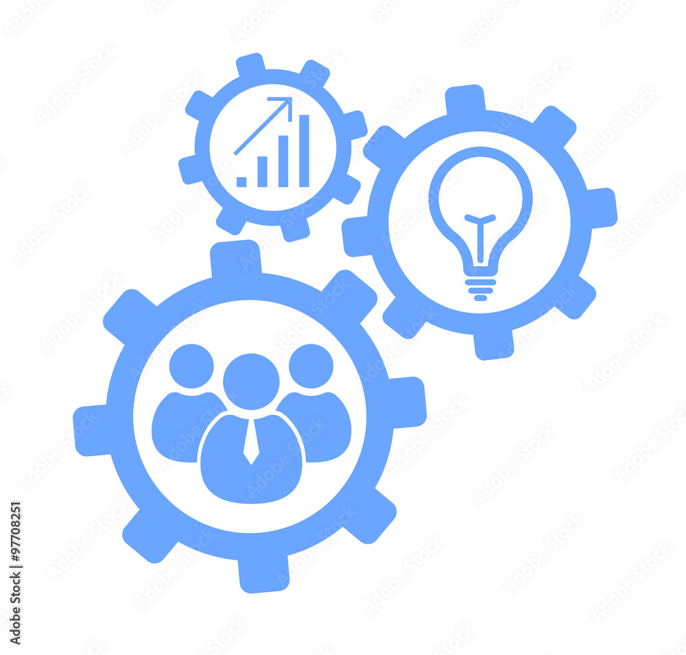 Business mechanism concept. Abstract background with connected gears and icons for strategy, research, concepts. Vector Business mechanism concept. Abstract background with connected gears and icons for strategy, research, concepts. Vector