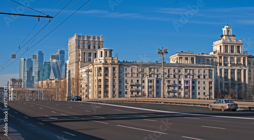 Borodinsky Bridge. view of the business center/Moscow city, Russia