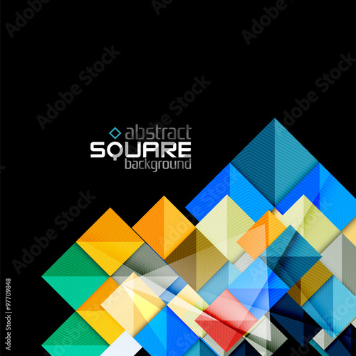 Glossy color squares on black. Geometric abstract background