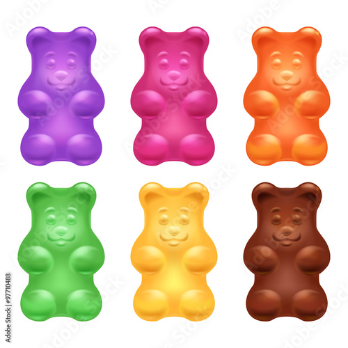 Set of colorful beautiful gummy bears.
