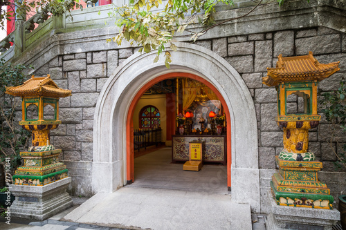 Hall of Bodhisattva Skanda - the main entrance of the Po Lin Monastery on Lantau Island in Hong Kong, China.
