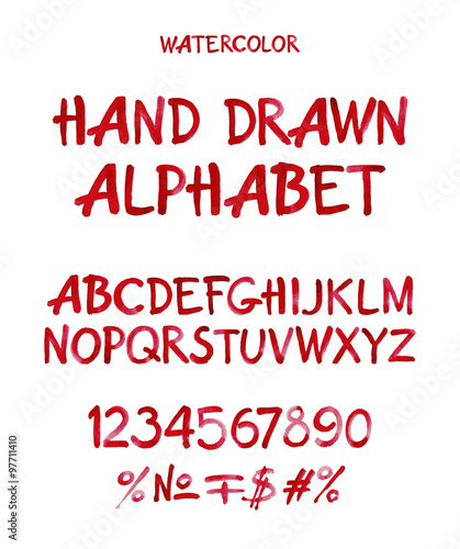 Watercolor hand written cherry alphabet. Vector watercolor.