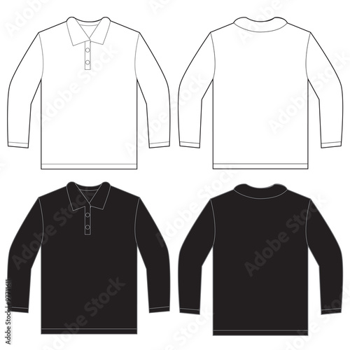 Black White Long Sleeve Polo Shirt Design Template