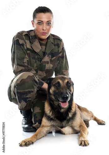 woman soldier and malinois