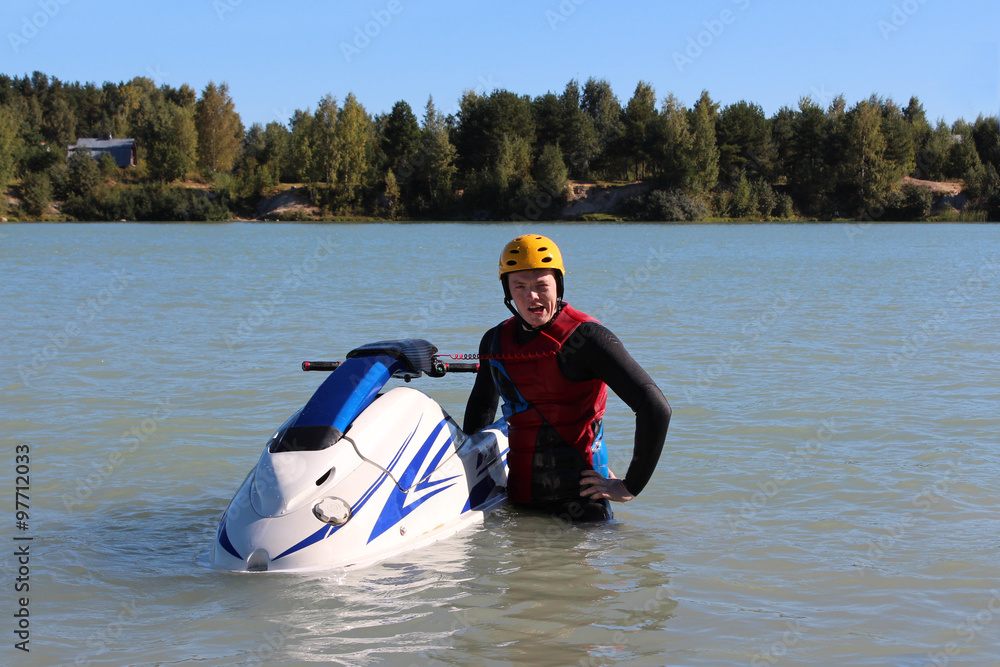 Obraz premium Action Photo Man on jet ski. 