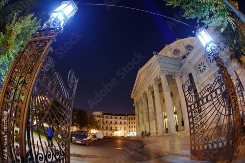 Bucharest Nightscene - Romanian Atheneum, an important concert hall and a landmark for Bucharest. photo