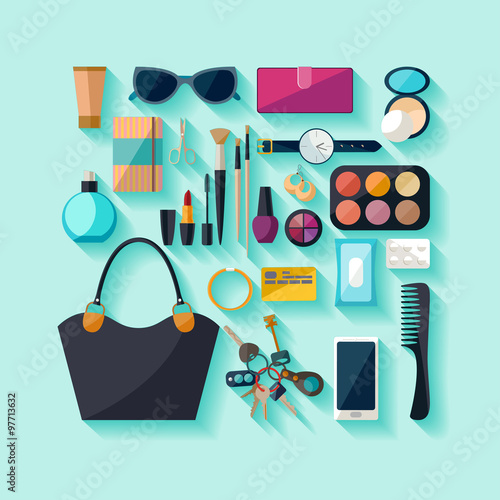 Women accessories. Flat design.