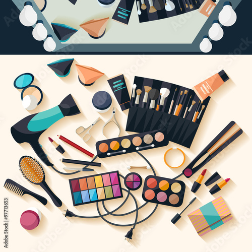 Workspace for makeup. Flat design.
