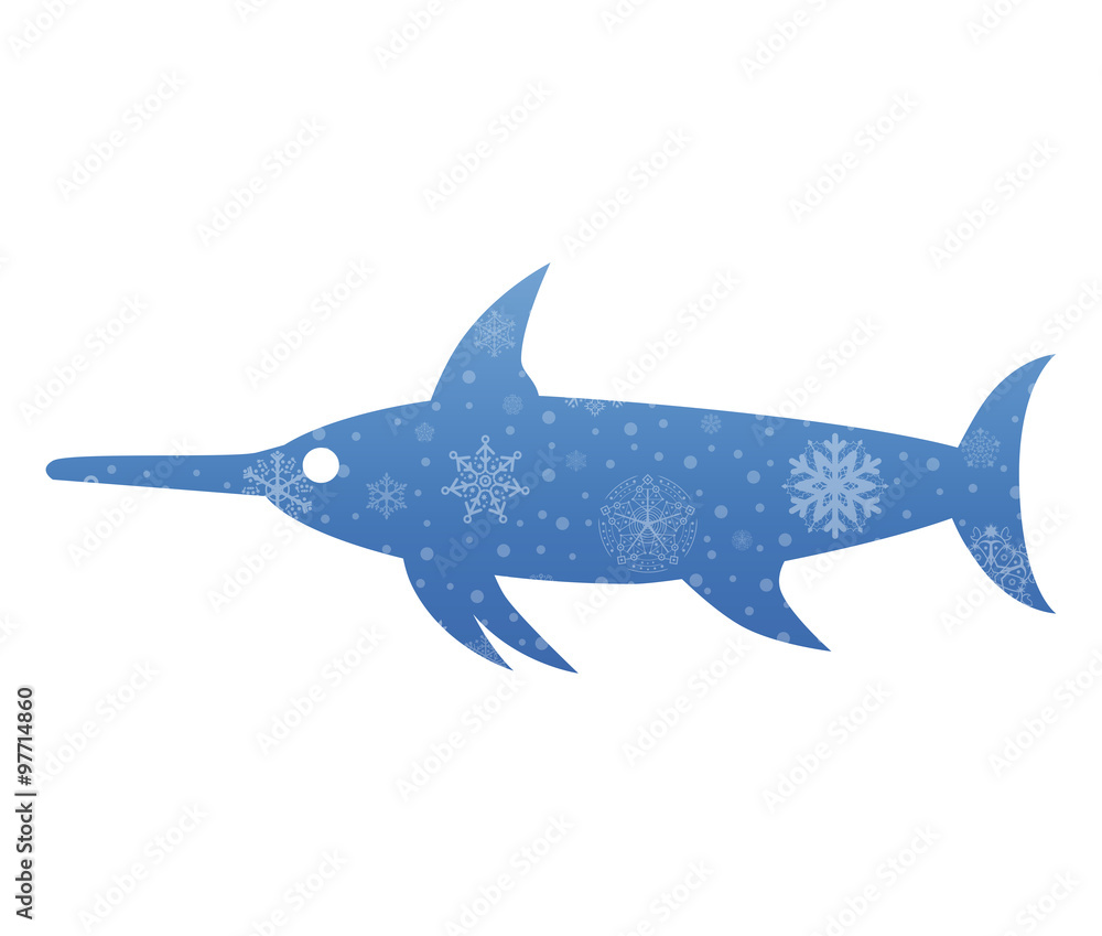 swordfish christmas icon with snow swordfish christmas icon with snow