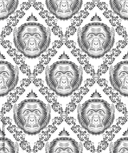 Photography Abstract seamless pattern of repeating monkey head