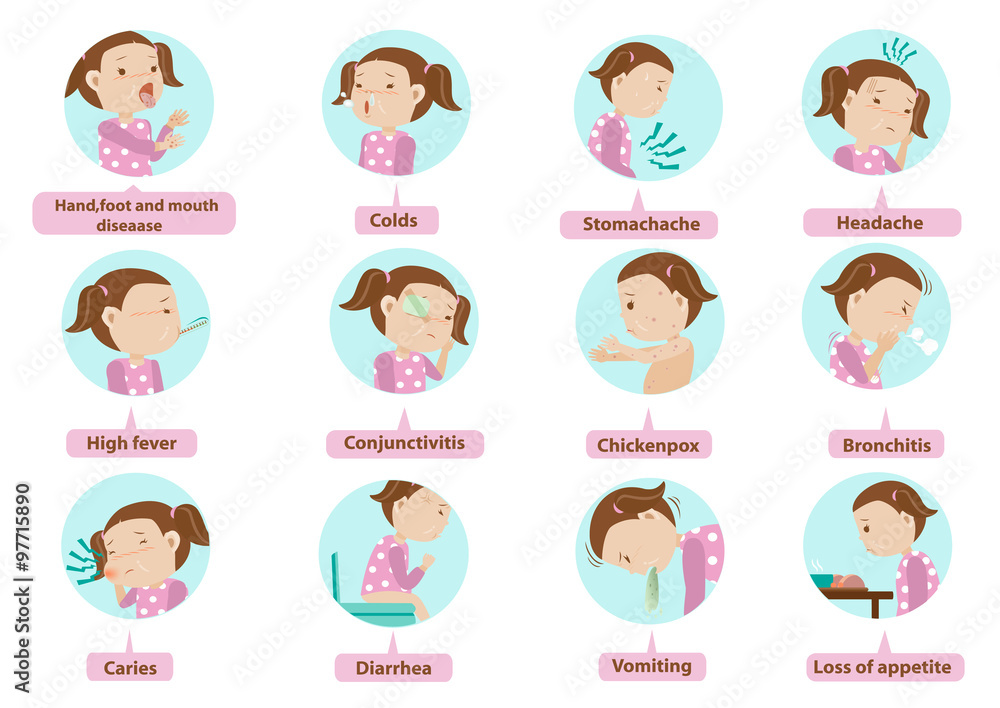sick daughter Sick characters set of Children 12 diseases isolated vector illustration sick daughter Sick characters set of Children 12 diseases isolated vector illustration