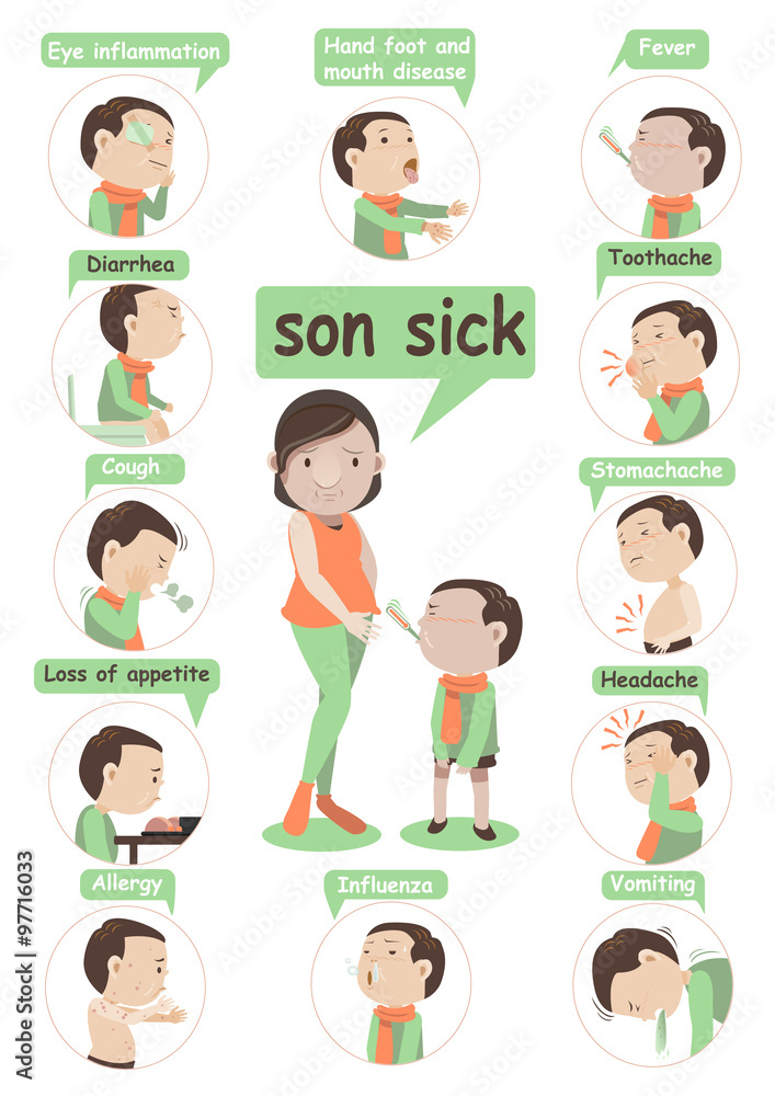 sick son Mother and son were sick thermometer twelve shots.Infographic.vector illustration sick son Mother and son were sick thermometer twelve shots.Infographic.vector illustration