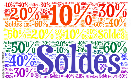 Soldes discount and percentages colored background illustration