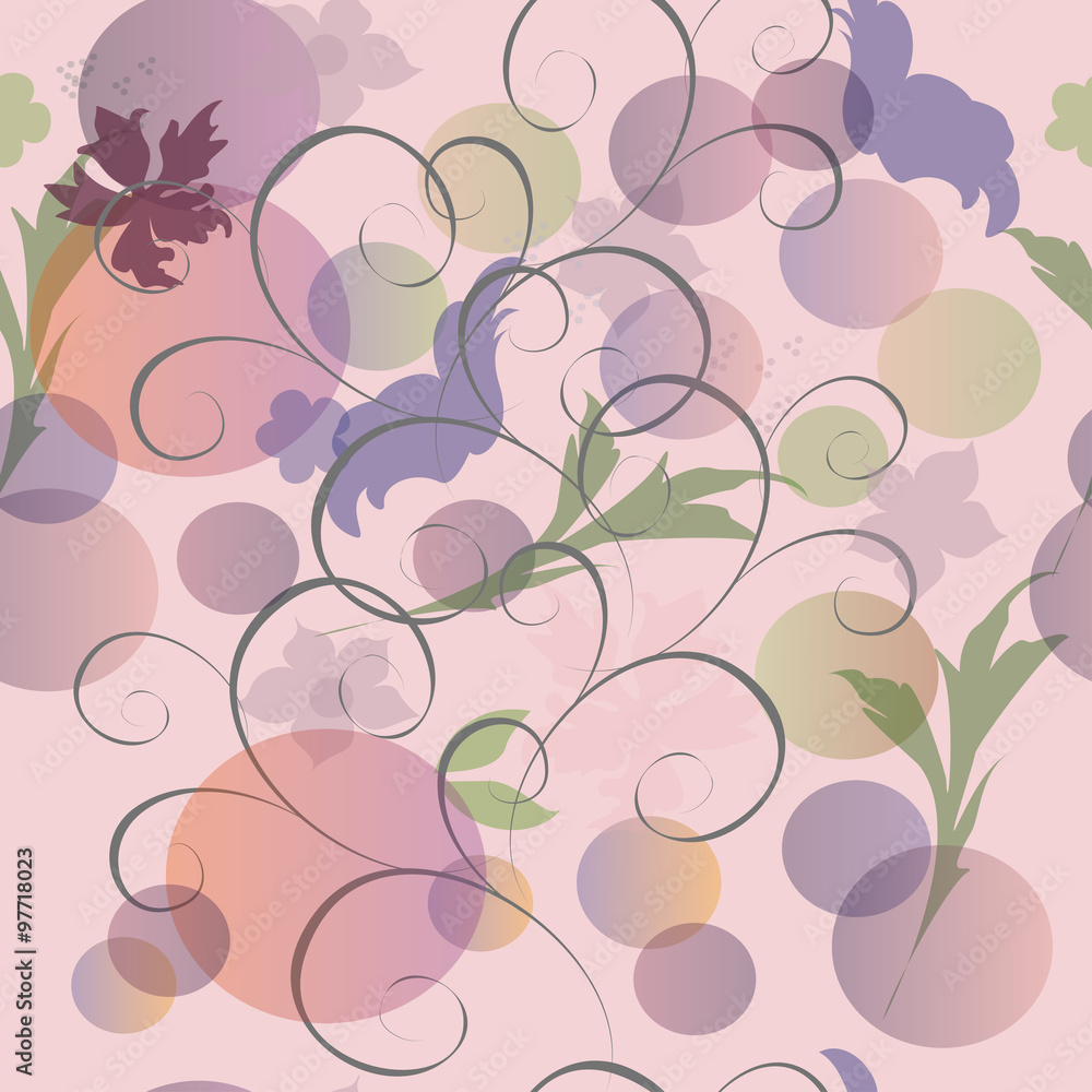 Vector abstract floral repeating pattern translucent.