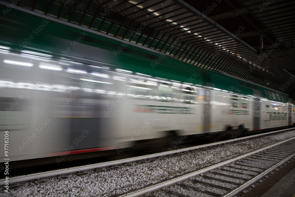 Fast Passenger Commuter Train with Motion Blur