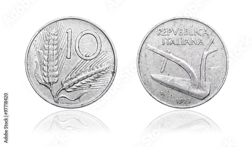 10 italian lira coin isolated on white background photo