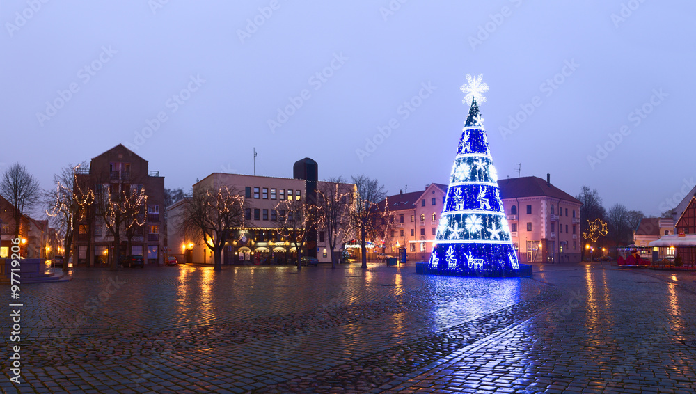 Fototapeta premium City Christmas Tree (New Years tree) on the Theater Square, Klaipeda city, Lithuania