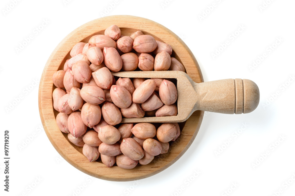 pink peanuts on white, top view pink peanuts on white, top view