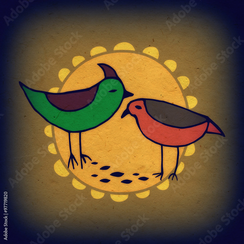 Nice card with two birds in round.