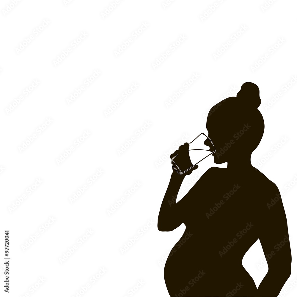 silhouette of a pregnant woman with a glass of water silhouette of a pregnant woman with a glass of water