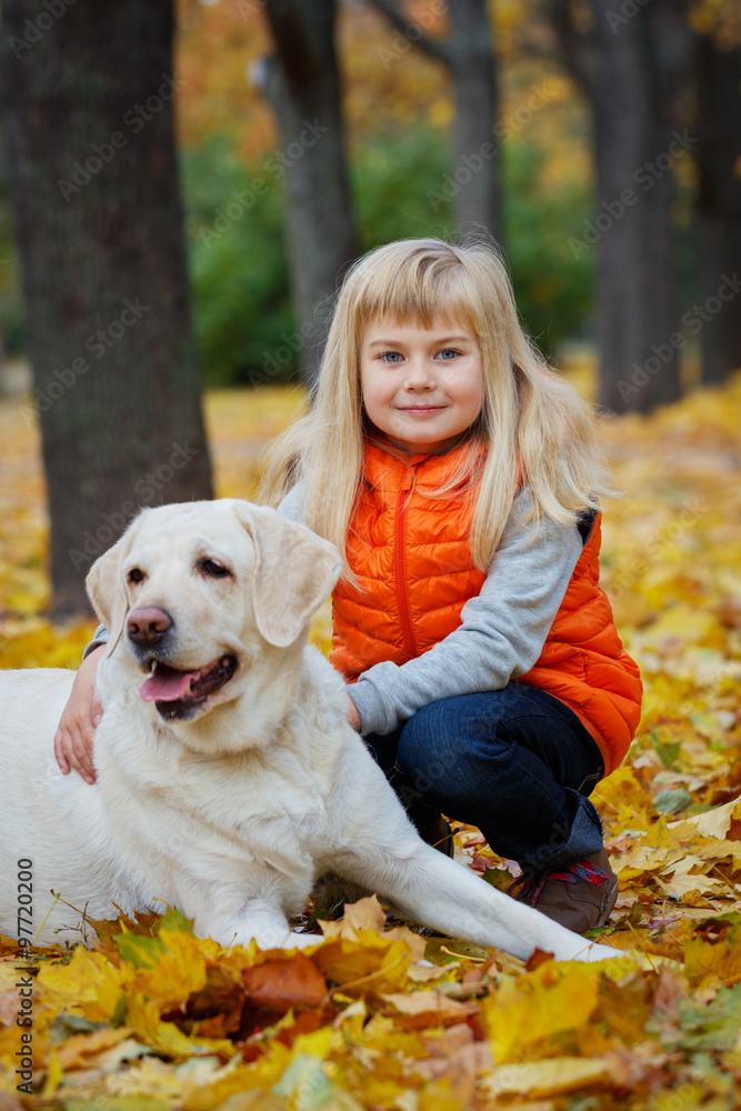 Girl with her dog labrador Girl with her dog labrador