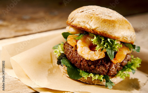 Gourmet shrimp and beef burger