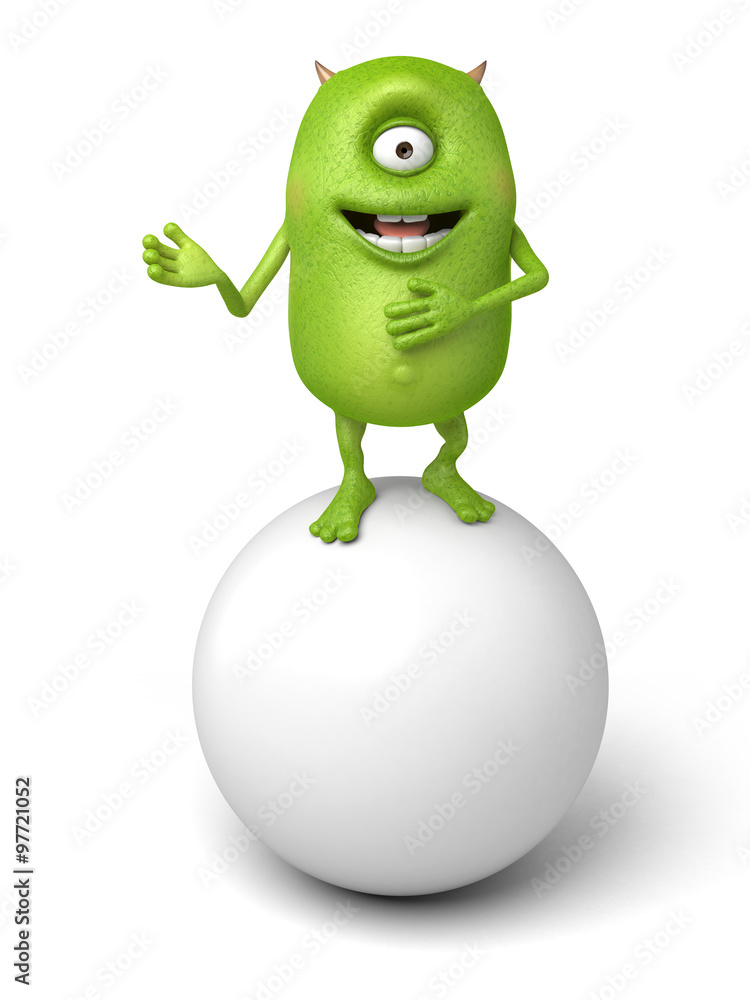 The little monster stands on a big ball The little monster stands on a big ball