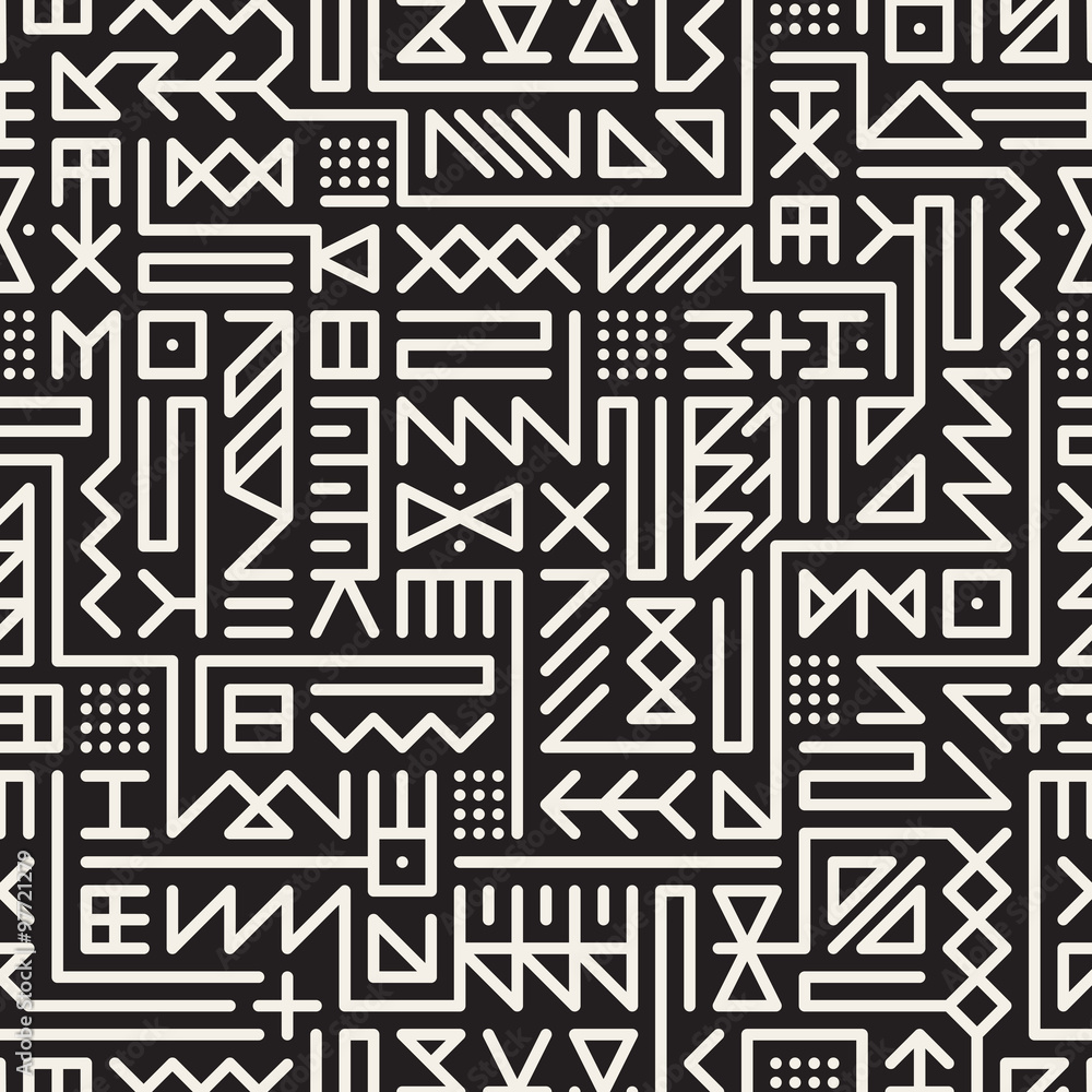 Vector Seamless Black And White Rounded Line Geometric Hipster Signs Pattern Vector Seamless Black And White Rounded Line Geometric Hipster Signs Pattern