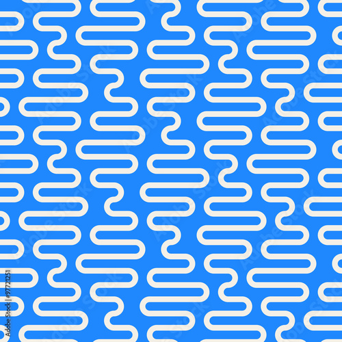 Vector Seamless Rounded DNA Helix Shape White Wavy Vertical Lines on Blue Backdround Pattern